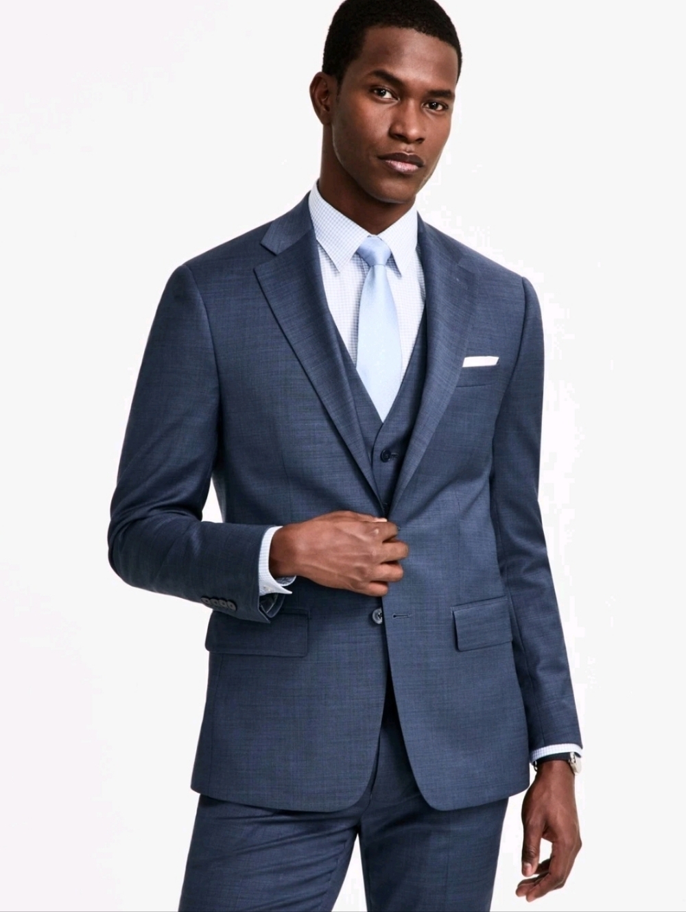 Calvin Klein Wool Extra Slim Fit Mens 3-PC Suit 42R Jacket 35W Pants Unhemmed